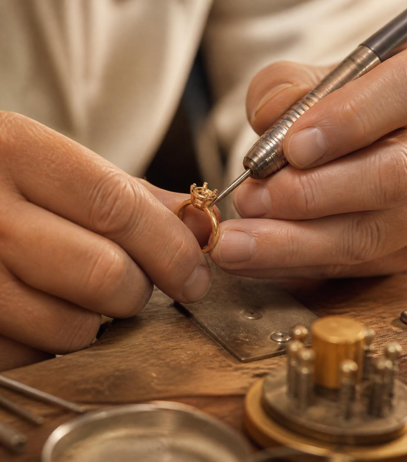 Master jeweler at the bench in JR's Sherman Oaks workshop
